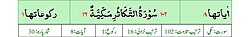 Qurʼon nusxalaridan biridagi Takasur surasi sarlavhasi. Yuqorida oʻngdan: 1. Oyati 8, 2. Markazda qizil rangda sura tartib raqami 102, qora rangda - Takasur surasi va Makkiy, qizil rangda nozil boʻlgan tartibi - 16, 3. Rukuʼsi soni - 1; Pastda oʻngdan: 1. Sura:Makkiy, 2. Tilovat tartibi:102, 3. Nozil boʻlish tartibi:16, 4. Rukuʼsi:1, 5. Oyati:8, 6. Porasi (Juzi):30 deb koʻrsatilgan.