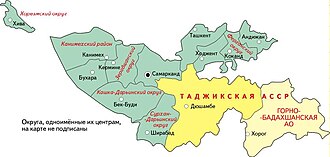 Tojikiston Avtonom Sovet Sotsialistik Respublikasi xaritada