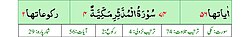 Qurʼon nusxalaridan biridagi Muddassir surasi sarlavhasi. Yuqorida oʻngdan: 1. Oyati 56, 2. Markazda qizil rangda sura tartib raqami 74, qora rangda - Muddassir surasi va Makkiy, qizil rangda nozil boʻlgan tartibi - 4, 3. Rukuʼsi soni - 2; Pastda oʻngdan: 1. Sura:Makkiy, 2. Tilovat tartibi:74, 3. Nozil boʻlish tartibi:4, 4. Rukuʼsi:2, 5. Oyati:56, 6. Porasi (Juzi):29 deb koʻrsatilgan.