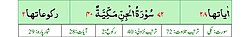 Qurʼon nusxalaridan biridagi Jin surasi sarlavhasi. Yuqorida oʻngdan: 1. Oyati 28, 2. Markazda qizil rangda sura tartib raqami 72, qora rangda - Jin surasi va Makkiy, qizil rangda nozil boʻlgan tartibi - 40, 3. Rukuʼsi soni - 2; Pastda oʻngdan: 1. Sura:Makkiy, 2. Tilovat tartibi:72, 3. Nozil boʻlish tartibi:40, 4. Rukuʼsi:2, 5. Oyati:28, 6. Porasi (Juzi):29 deb koʻrsatilgan.