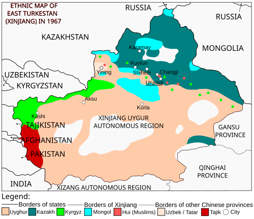 Sharqiy Turkiston etnik xaritasi 1967 yil